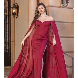 New Off Shoulder Sheath Dress w/ Beads Embroidery & Shoulder Drapes DQ 4306
